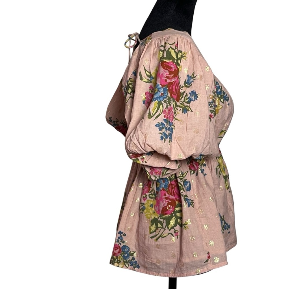 Anthropologie Love The Label Rosette Babydoll Blouse Floral Print Peasant Size M - Picture 11 of 13